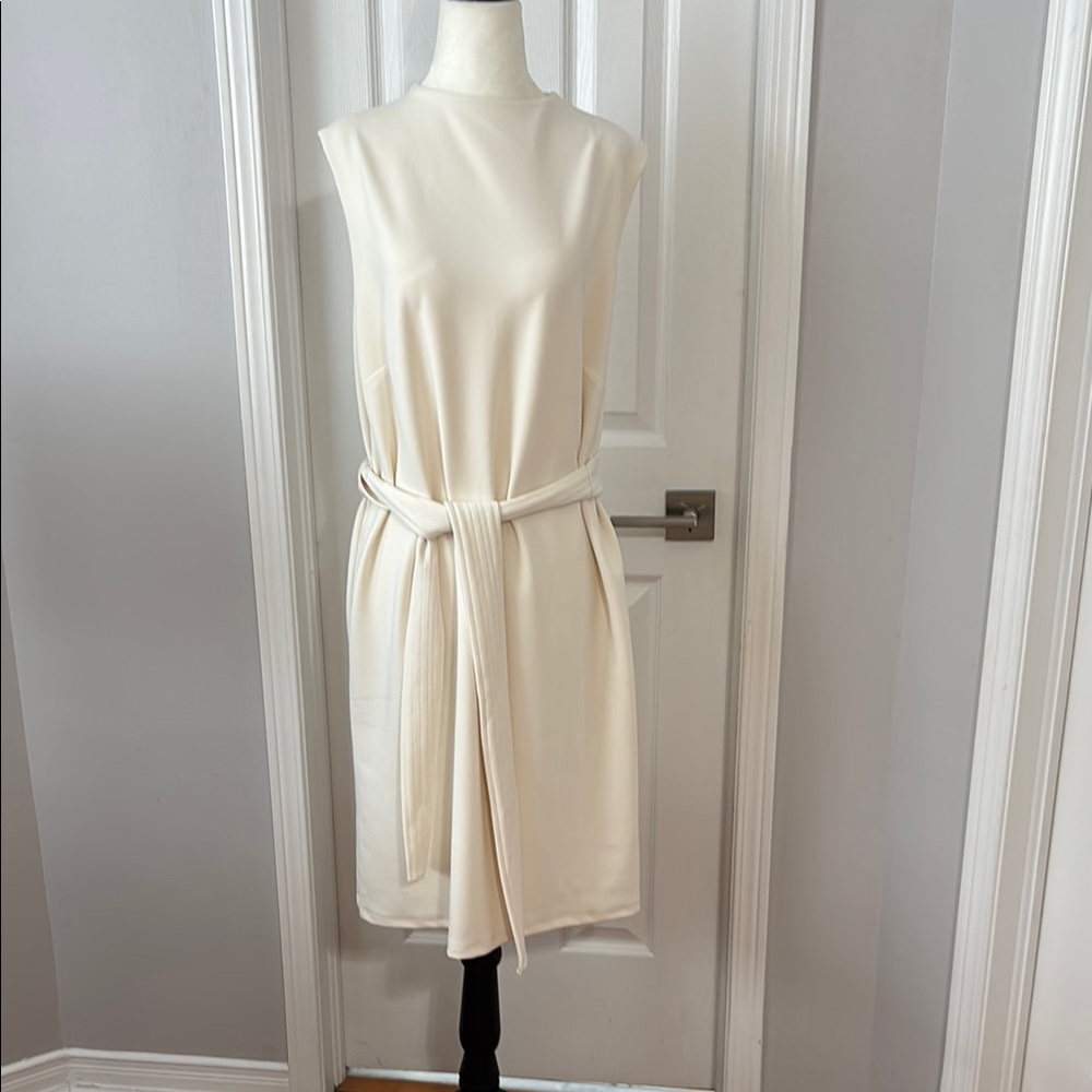 H&M Cream Sleeveless Midi Sheath Dress